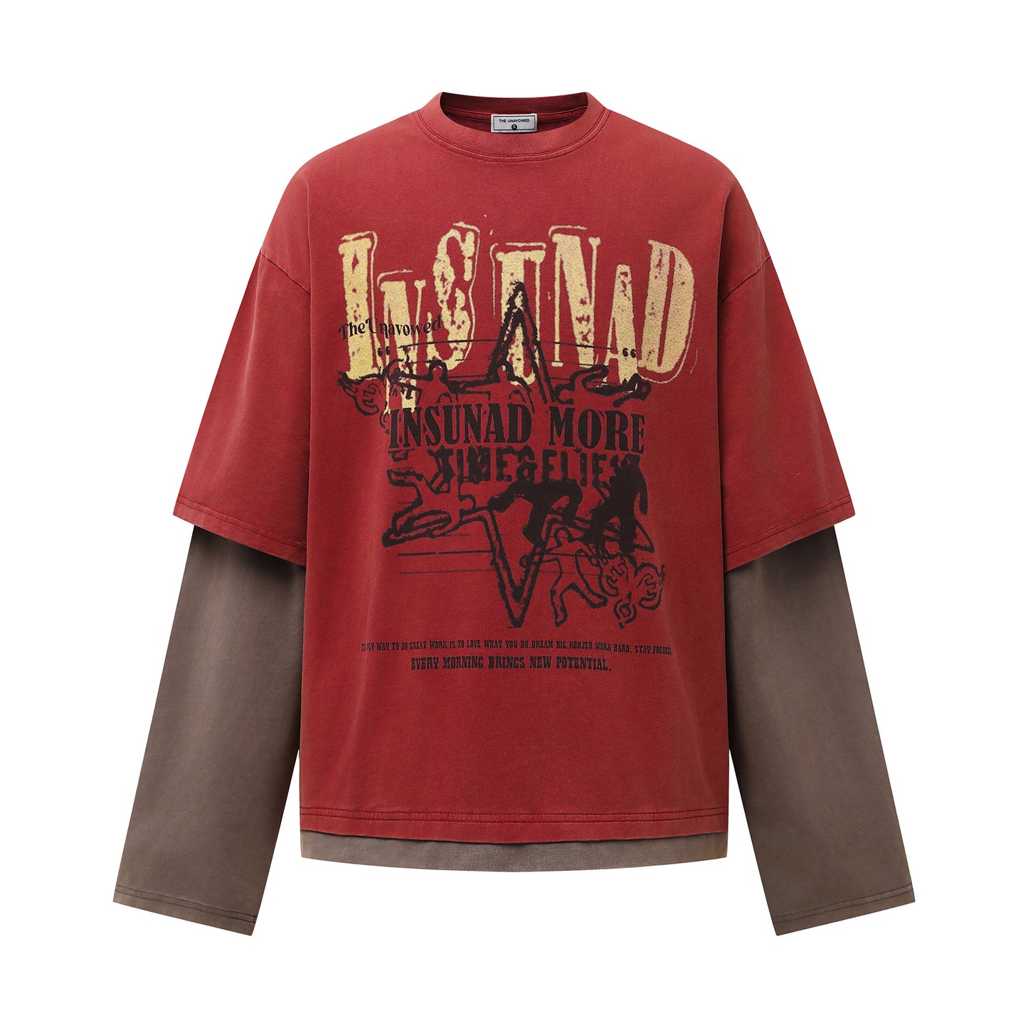 Color blocked fake two piece long sleeved T-shirt for men | MuddyStock Originals Red MuddyStock