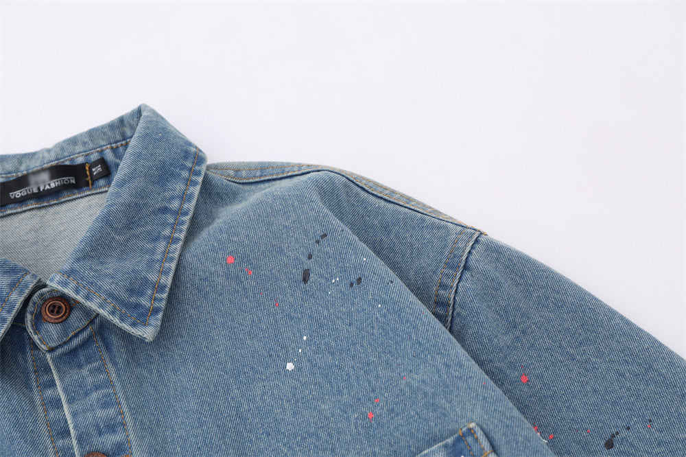 Denim Long Sleeve Splash-ink Shirt For Women