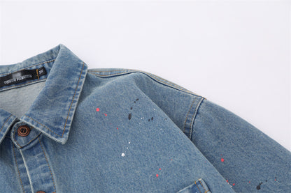 Denim Long Sleeve Splash-ink Shirt For Women
