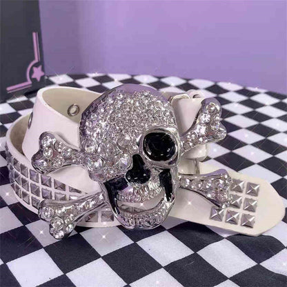 Low Waist Punk Rock Belt For Women 110cm Skull White