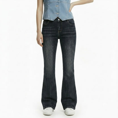 Classic flip low waist micro flared elastic jeans for women | MuddyStock Originals