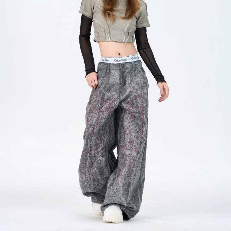 Contrast Graphic Panel Wide-Leg Jeans For Women | MuddyStock Originals
