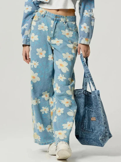 Pocketed Floral Wide Leg Jeans For Women | MuddyStock Originals