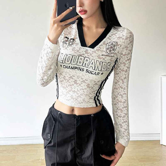 Slim Fit Midriff-baring Long Sleeve Top For Women MuddyStock