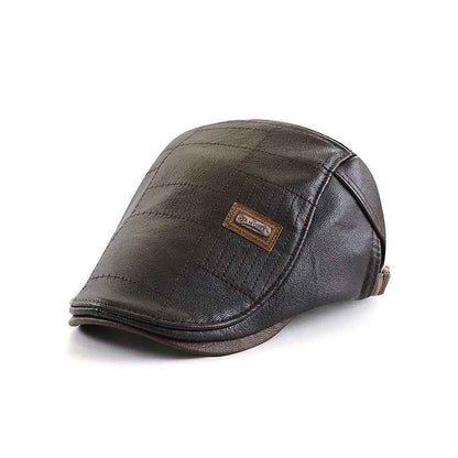 PU Leather Peaked Cap Fleece-lined Dark Coffee Adjustable MuddyStock