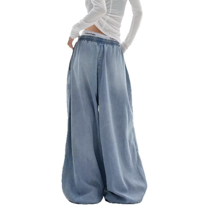 Street Style Pleated Elastic Waist Wide Leg Jeans | MuddyStock Originals