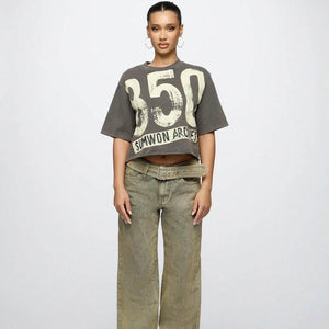 Women's Super City Street Style Pattern T-shirt Dark Grey