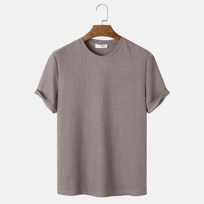 Men Summer Solid Color Round Neck Basic T-Shirts Khaki MuddyStock
