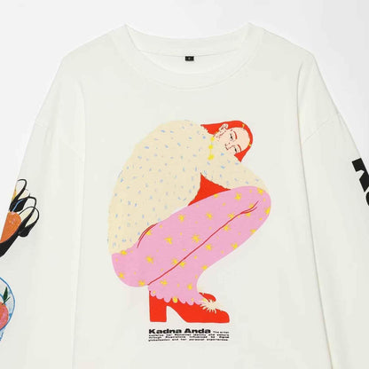 Simple style casual loose printed long sleeved top for women | MuddyStock Originals