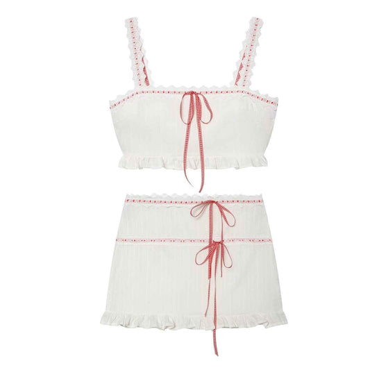 Jacquard lace camisole top+ lace half skirt for women | MuddyStock Originals Set