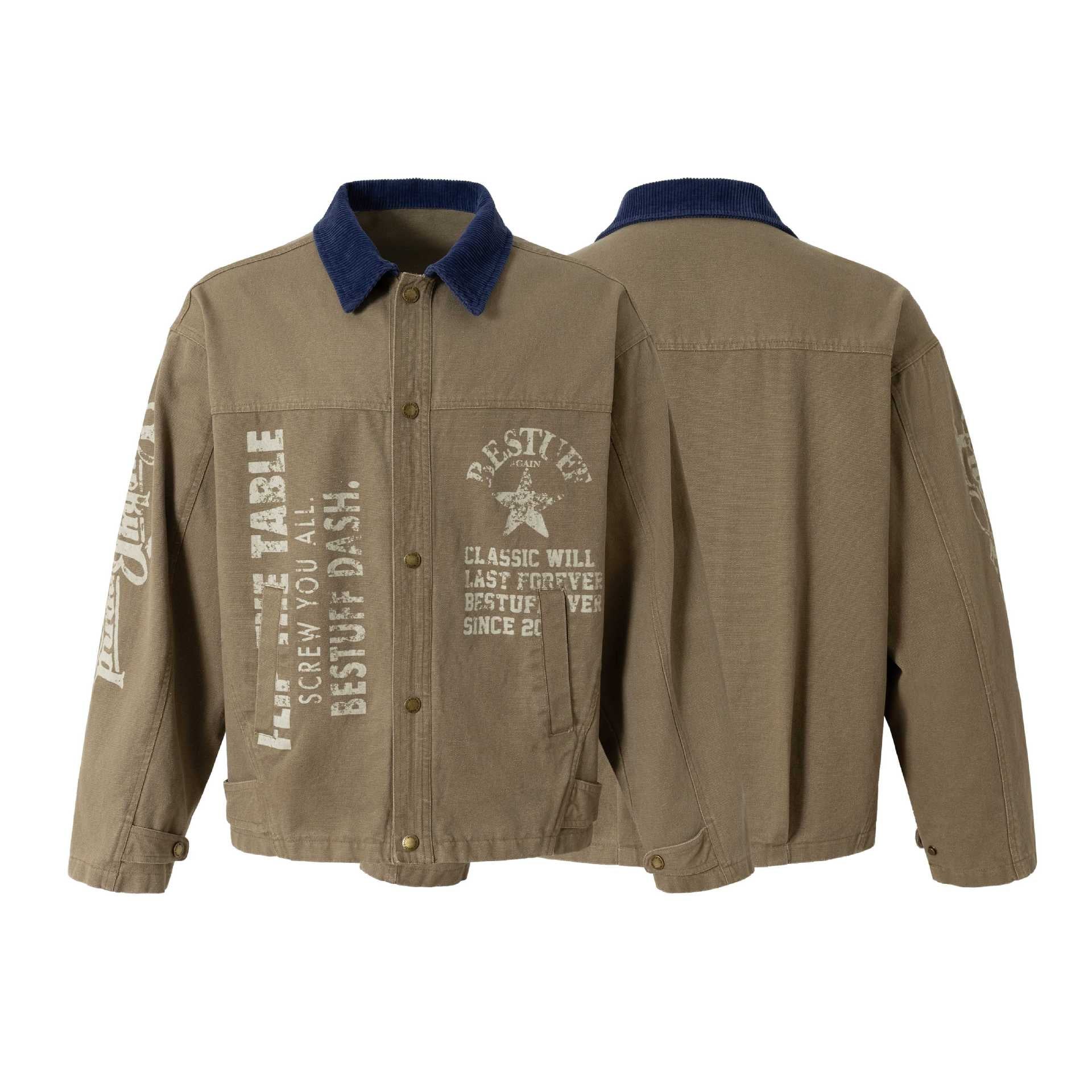 Street Style High-Street Spliced Collar Printed Work Jacket For Men | MuddyStock Originals