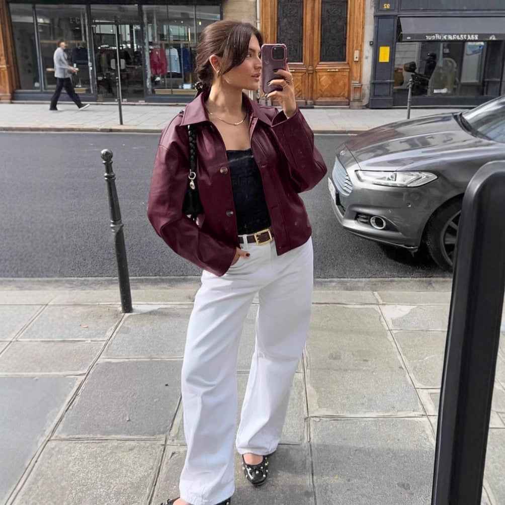 Collar PU leather jacket for women | MuddyStock Originals MuddyStock