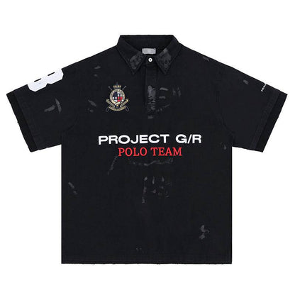 Men's Polo T-shirt with Letter Embroidery | MuddyStock Originals Black MuddyStock