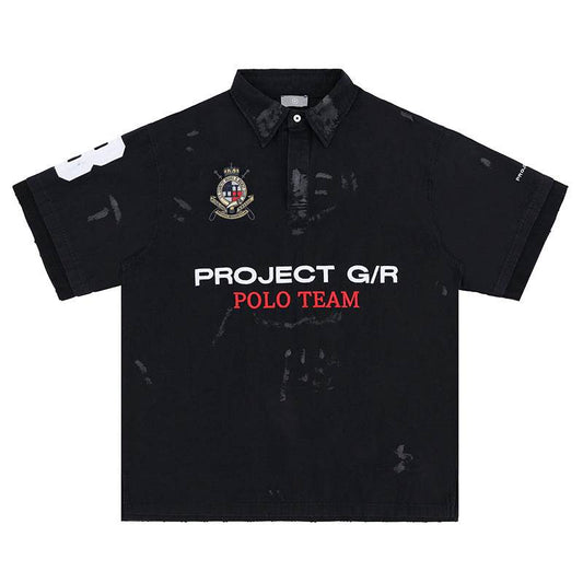 Men's Polo T-shirt with Letter Embroidery | MuddyStock Originals Black MuddyStock