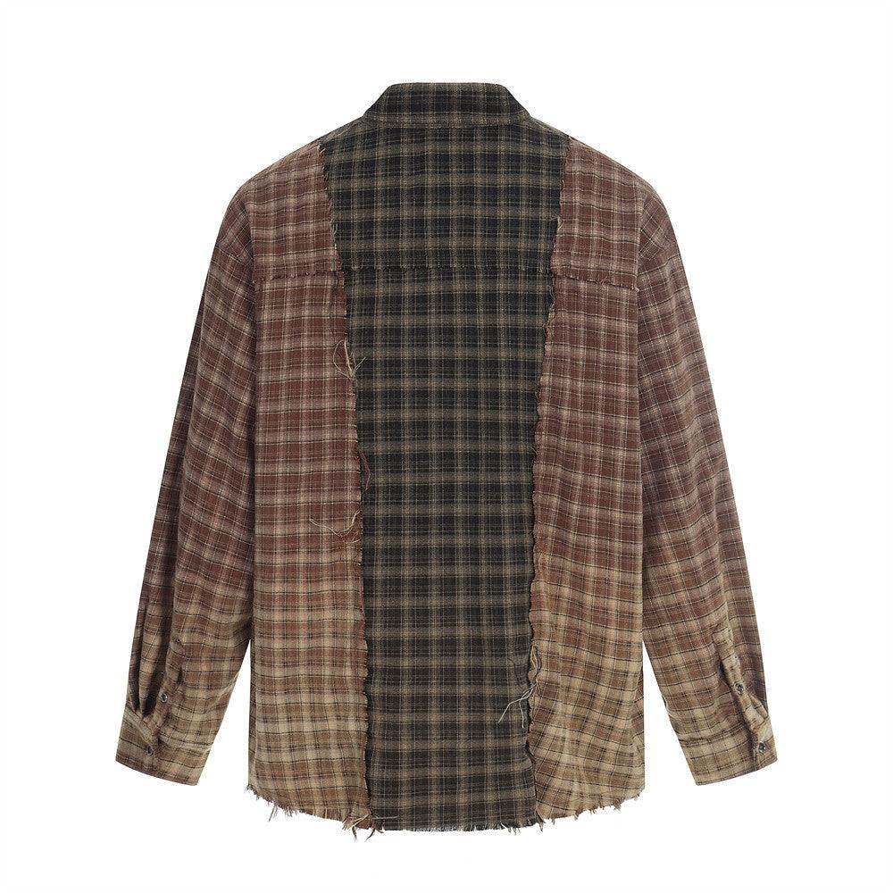 Color blocking checkered patchwork fringed shirt for men | MuddyStock Originals
