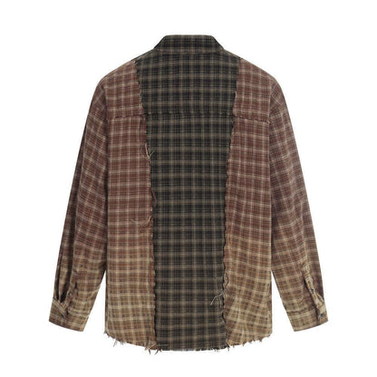 Color blocking checkered patchwork fringed shirt for men | MuddyStock Originals