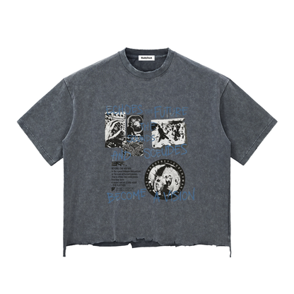 Snow Wash Raw-Hem Boxy T-shirt For Men | MuddyStock Originals Washed Cement Gray