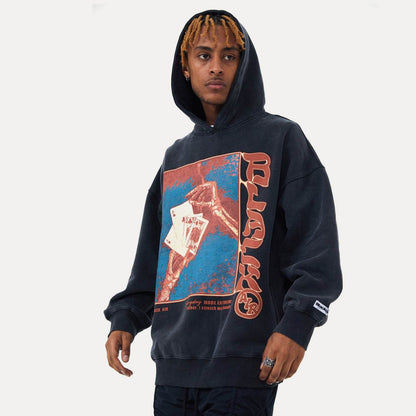 Street Retro Poker Printed Hoodie For Men MuddyStock