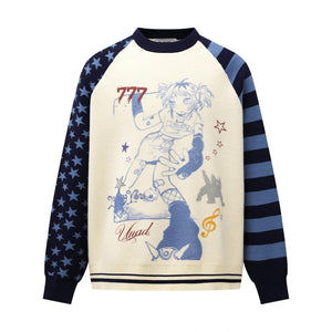 Vintage anime style sweater for women | MuddyStock Originals Blue