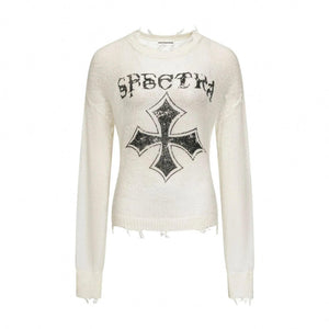 Hollow knit sweater top for women | MuddyStock Originals White One size