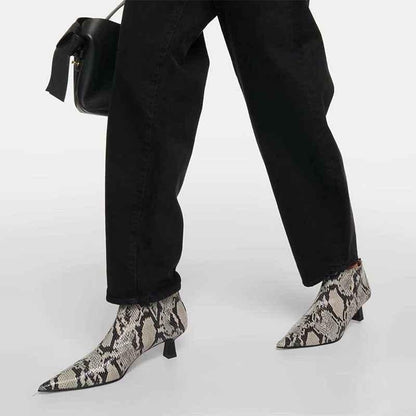 Pointed back zipper thick heeled boots for women