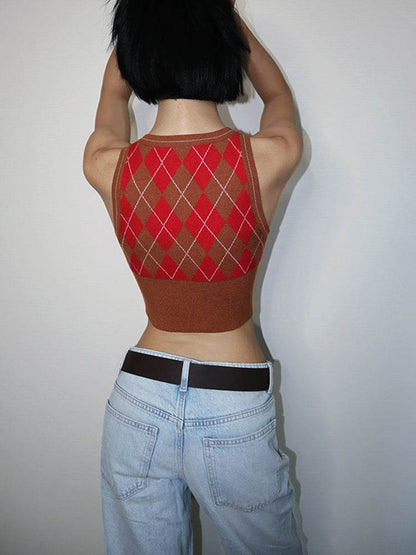 Retro Diamond Short Woolen Vest MuddyStock