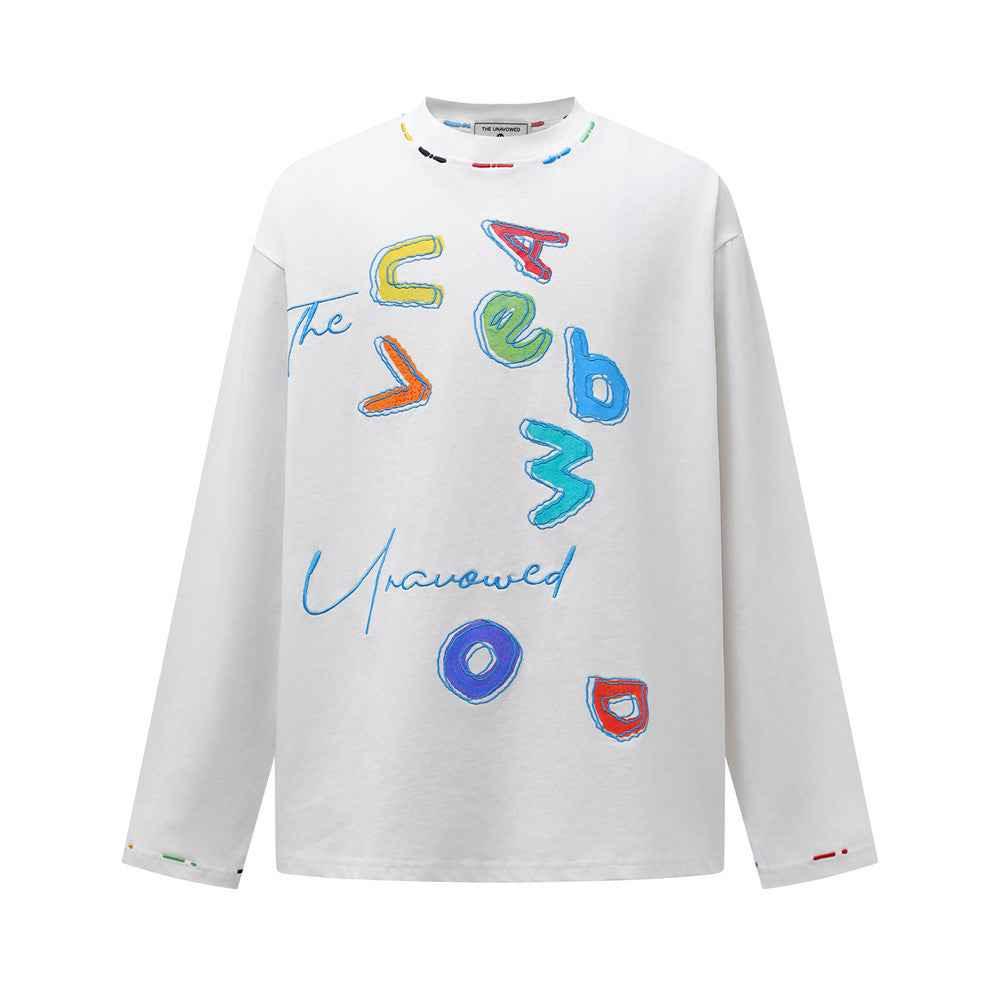 Alphabet Printed Long Sleeve T-shirt For Men And Women | MuddyStock Originals White