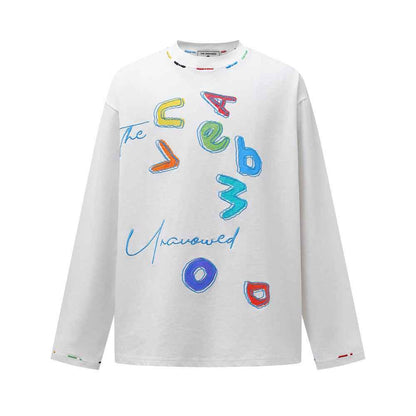Alphabet Printed Long Sleeve T-shirt For Men And Women | MuddyStock Originals White