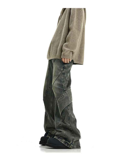 American Retro Distressed Yellow Mud Washed Jeans For Men MuddyStock