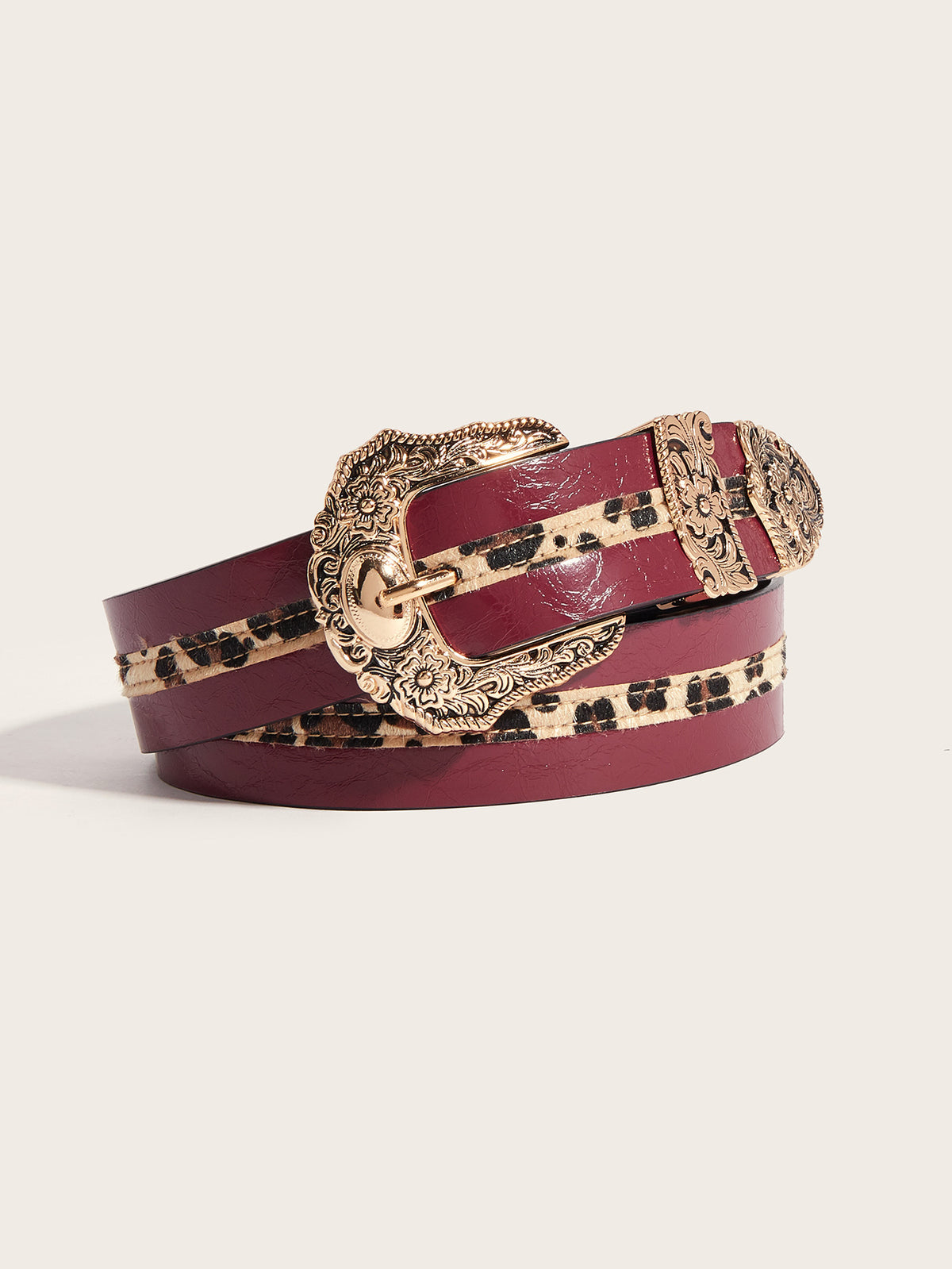 Punk-style Women's Carved-buckle Belt Wine Red