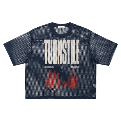 See-through Boxy Net T-Shirt For Men Blue
