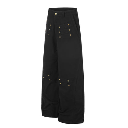 Metal Rivet Wide Leg Distressed Wash Vintage Drape Jeans For Women | MuddyStock Originals
