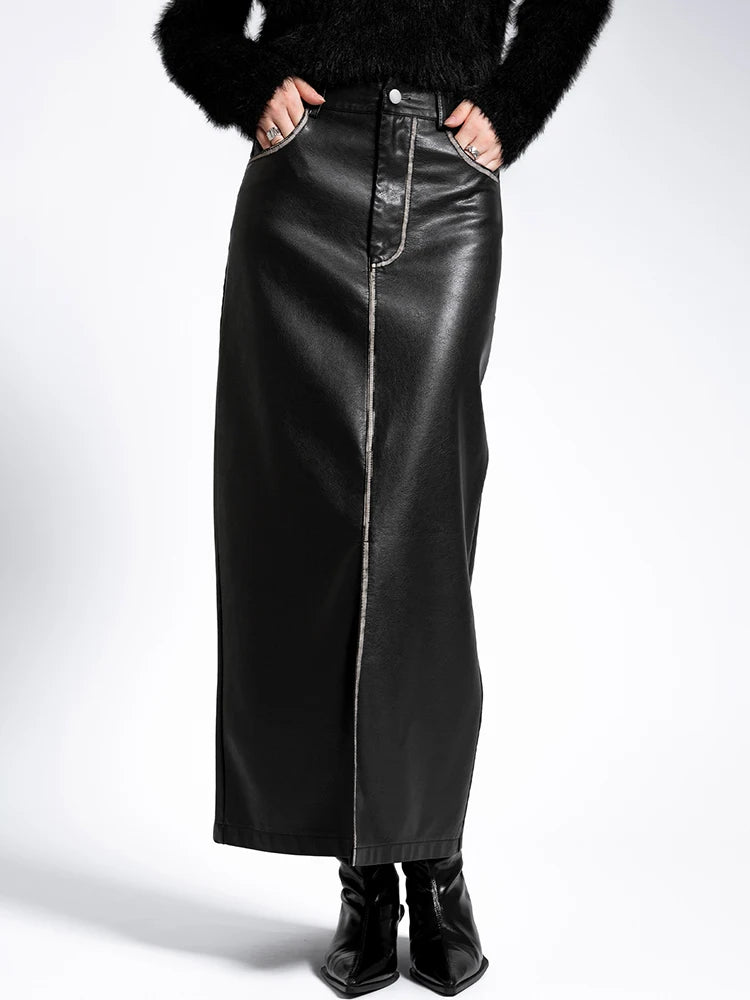 Split Vintage Leather Skirt For Women | MuddyStock Originals Black