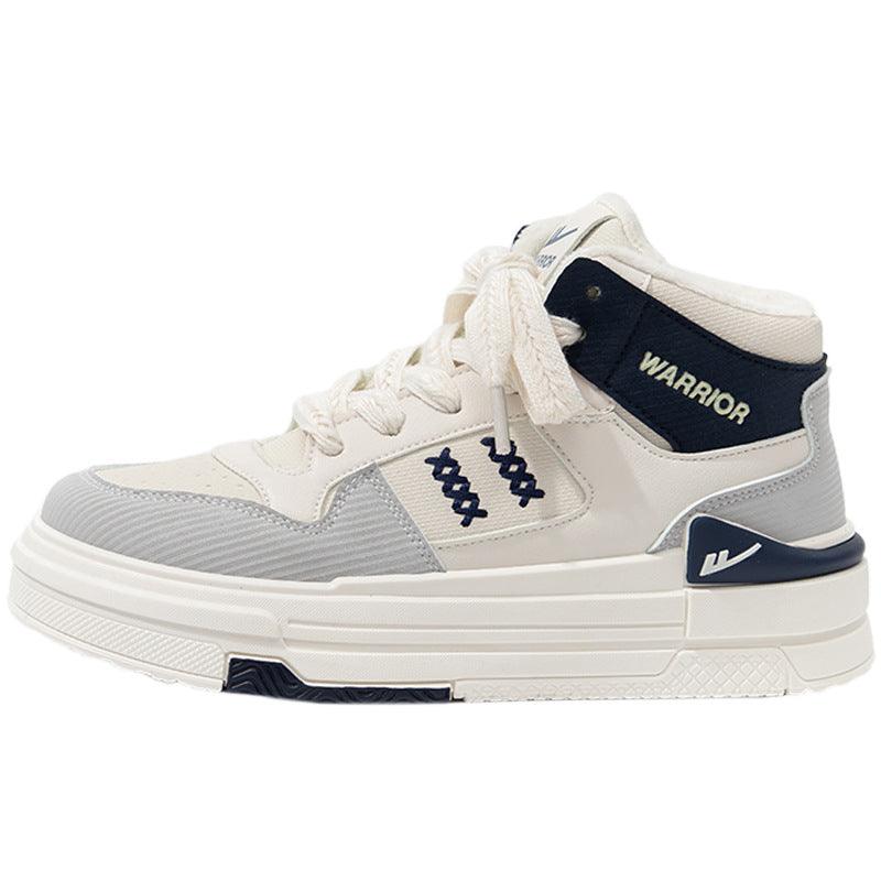 Color blocked high cut thick soled shoes for women Beige Dark Blue Gray (Fleece-lined)