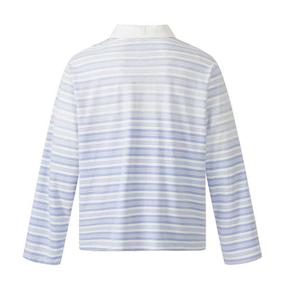Letter printed gradient striped long sleeved polo shirt