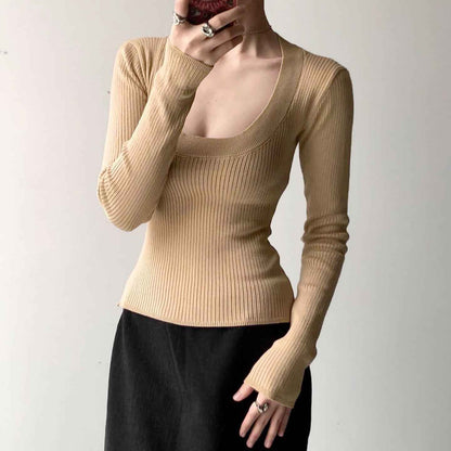 U-Neck Elastic Knit Long Sleeve Top For Women | MuddyStock Originals MuddyStock