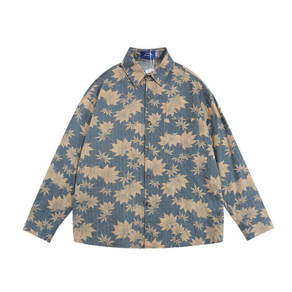 Full Printed Maple Leaf Long Sleeve Shirt Men Spring And Autumn Japanese Style