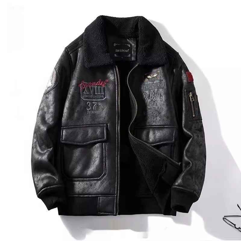 Fleece-lined Thickened Suede Fabric Jacket For Men Black MuddyStock