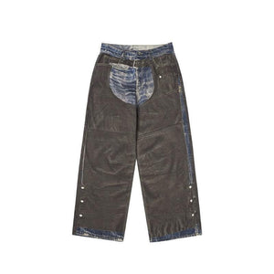 Leather Patchwork Digital Printing Jeans Brand Wide Leg Jeans Picture Color
