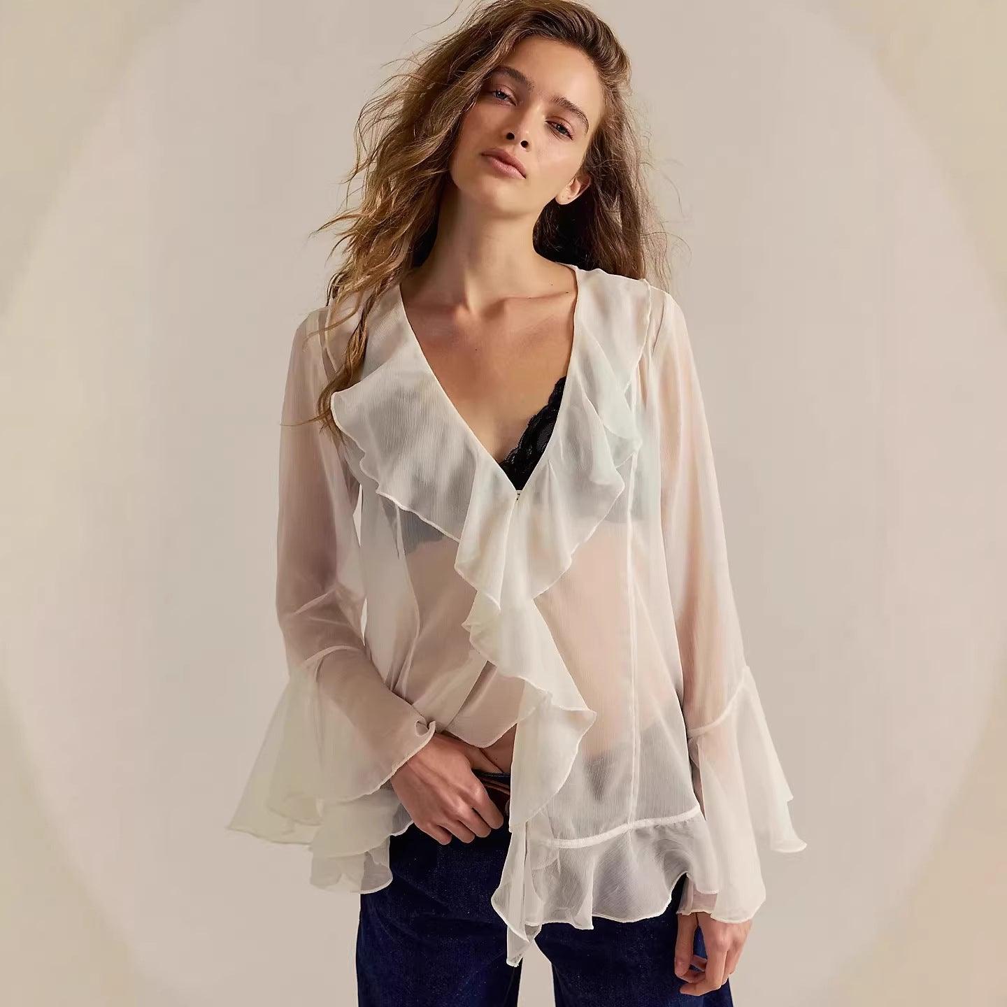 Women's Solid-Color V-Neck Outerwear Top