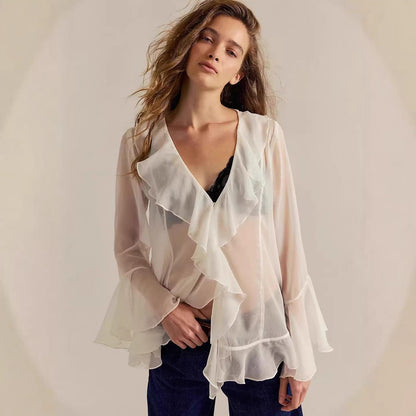 Women's Solid-Color V-Neck Outerwear Top
