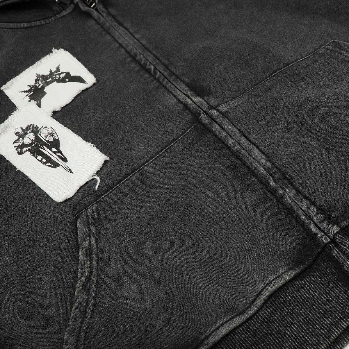 Distressed Washed Studs Patch Zipper Hoodie for Men | MuddyStock Originals