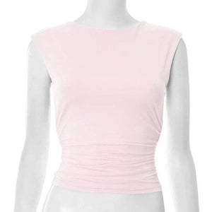 European And American Solid Color Off-neck Backless Slim Fit T-shirt Top Pink