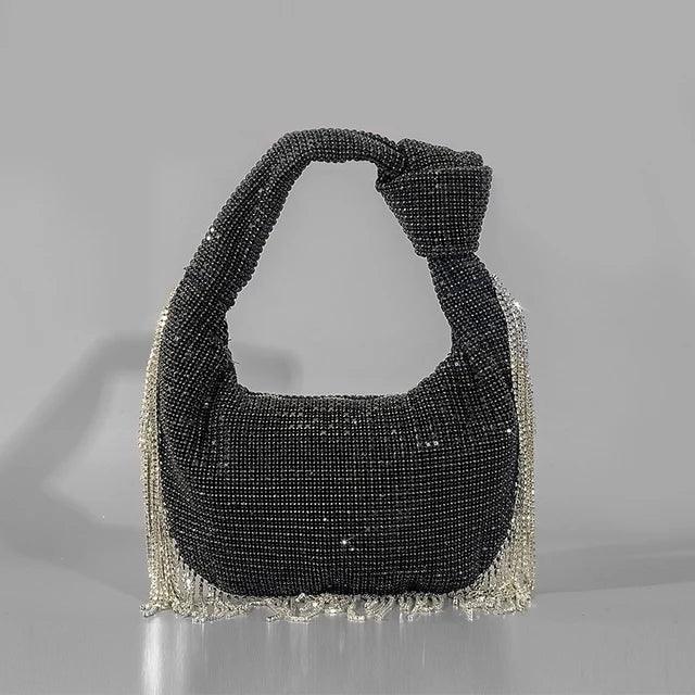 Tassel Rhinestone Women Handbag Black