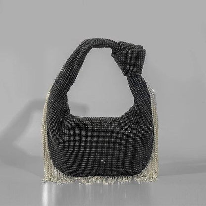 Tassel Rhinestone Women Handbag Black