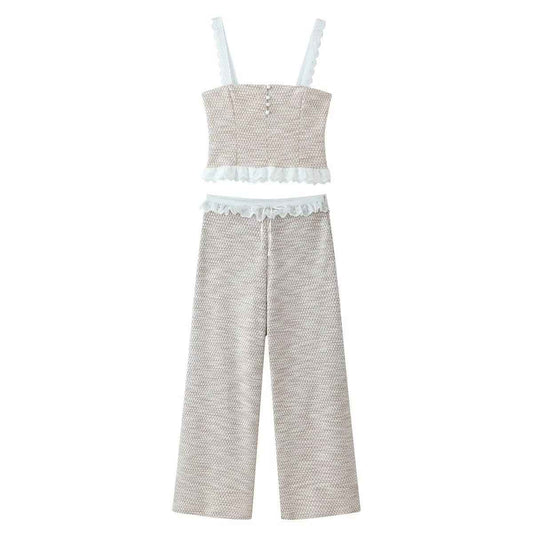 Splicing texture top+layered pants set for women | MuddyStock Originals