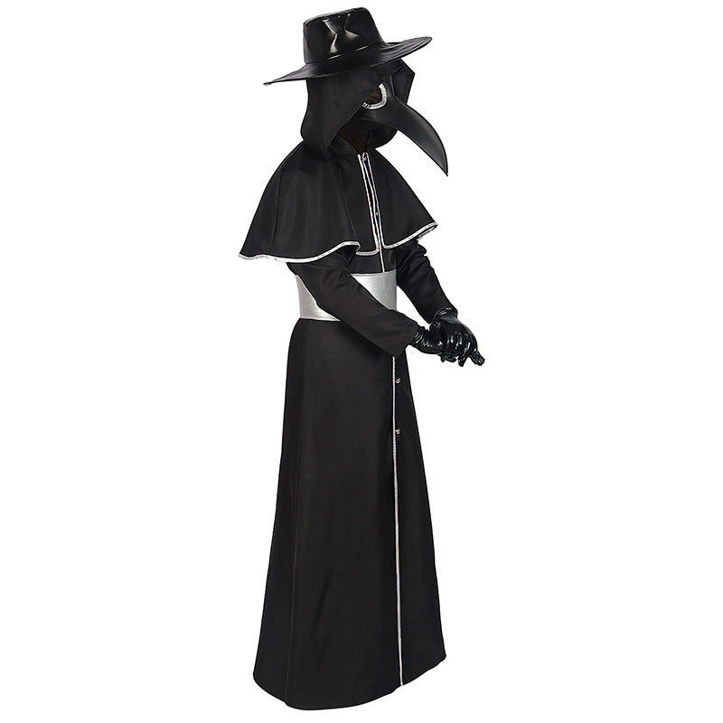Medieval Steampunk Crow Dark Style Costume with Long Beak Mask For Halloween