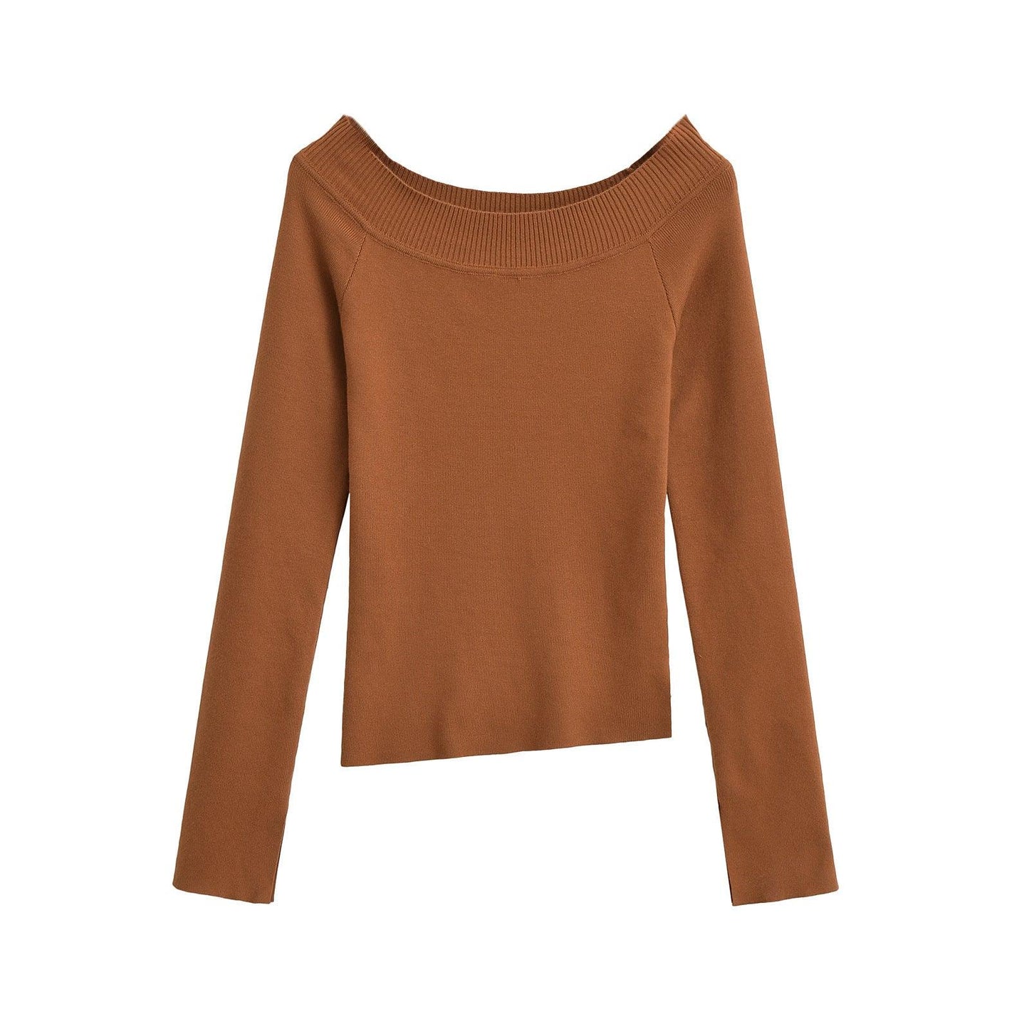 One line off shoulder slanted shoulder elastic slim fit top for women | MuddyStock Originals Brown