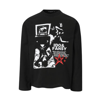 Street Style Unique Pattern Casual Loose Long Sleeve T-Shirt For Men And Women | MuddyStock Originals Black eprolo