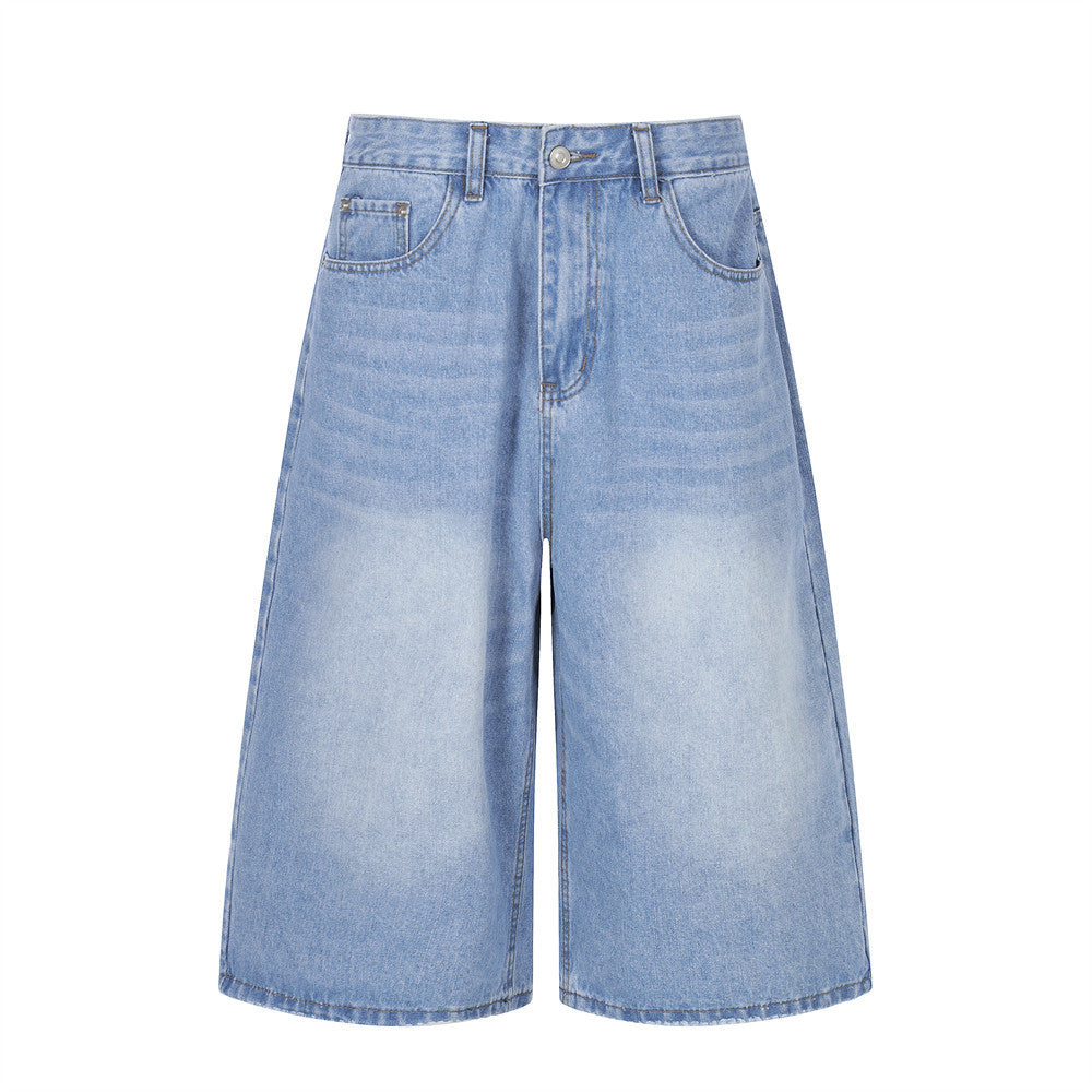 Loose denim cropped pants for men and women | MuddyStock Originals Blue